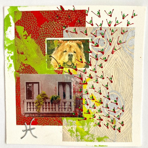 Cascade - Original Wall Art Mixed Media Collage Painting 6"x6" - Picture 2 of 9